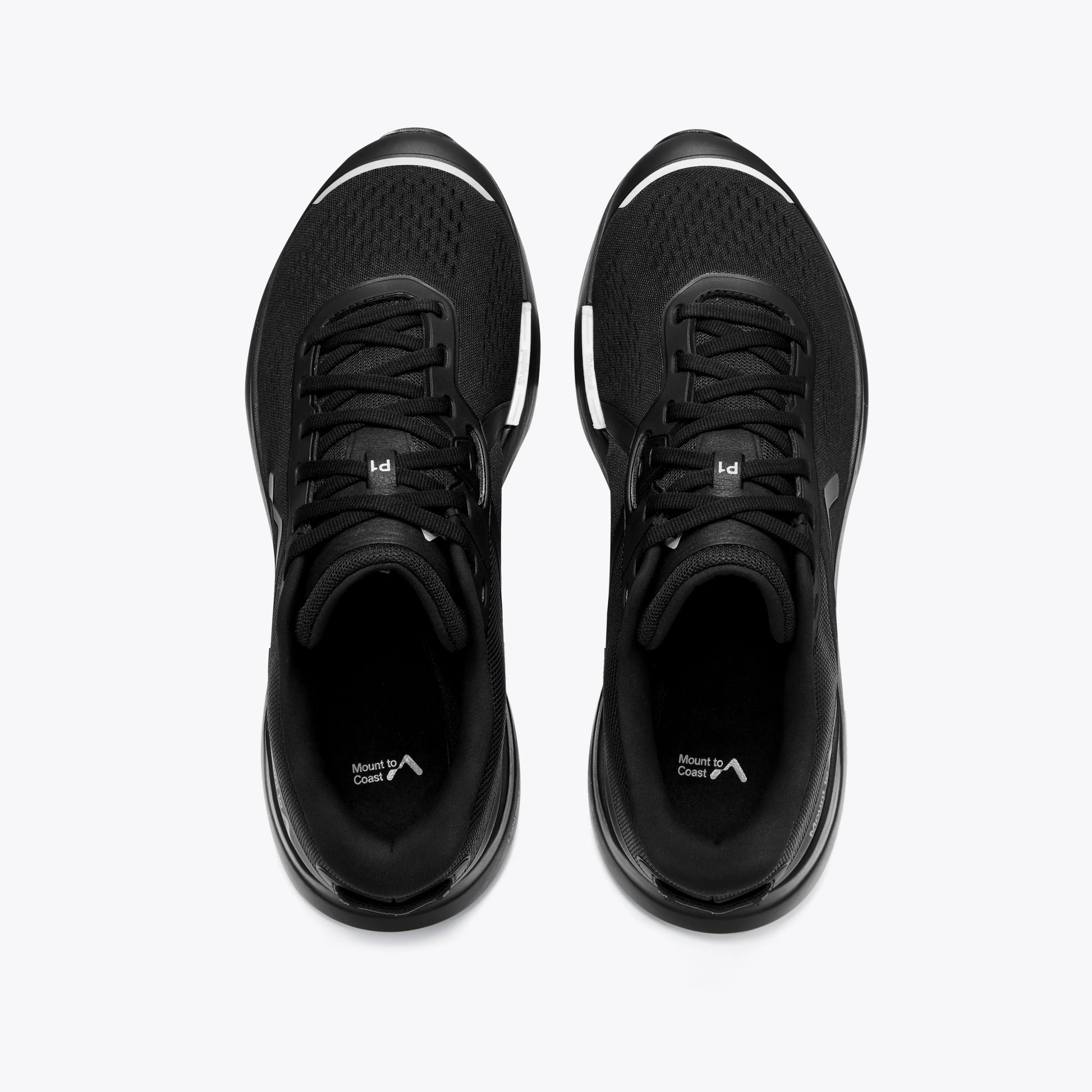Overhead view of Mount to Coast P1 black running shoes #Color_black