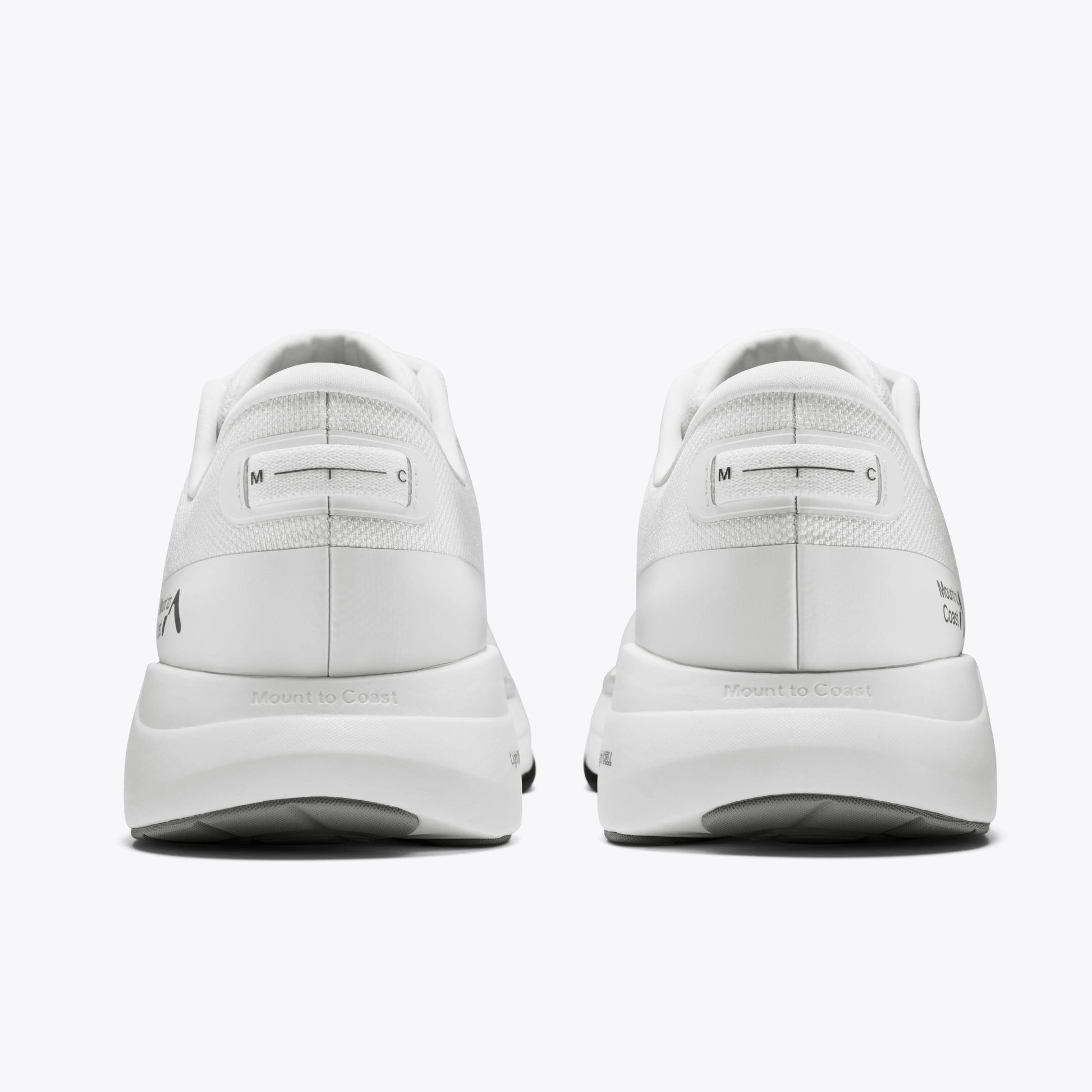 Mount to Coast white running shoes, back view #Color_white