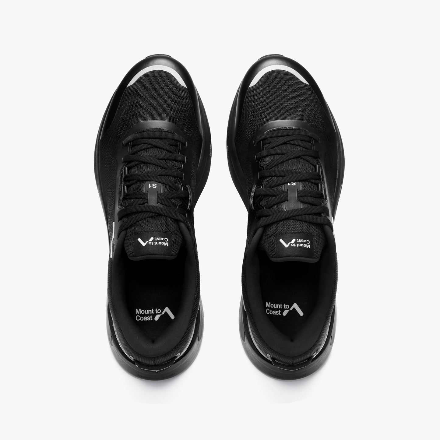 Mount to Coast S1 black running shoes, top view #Color_black