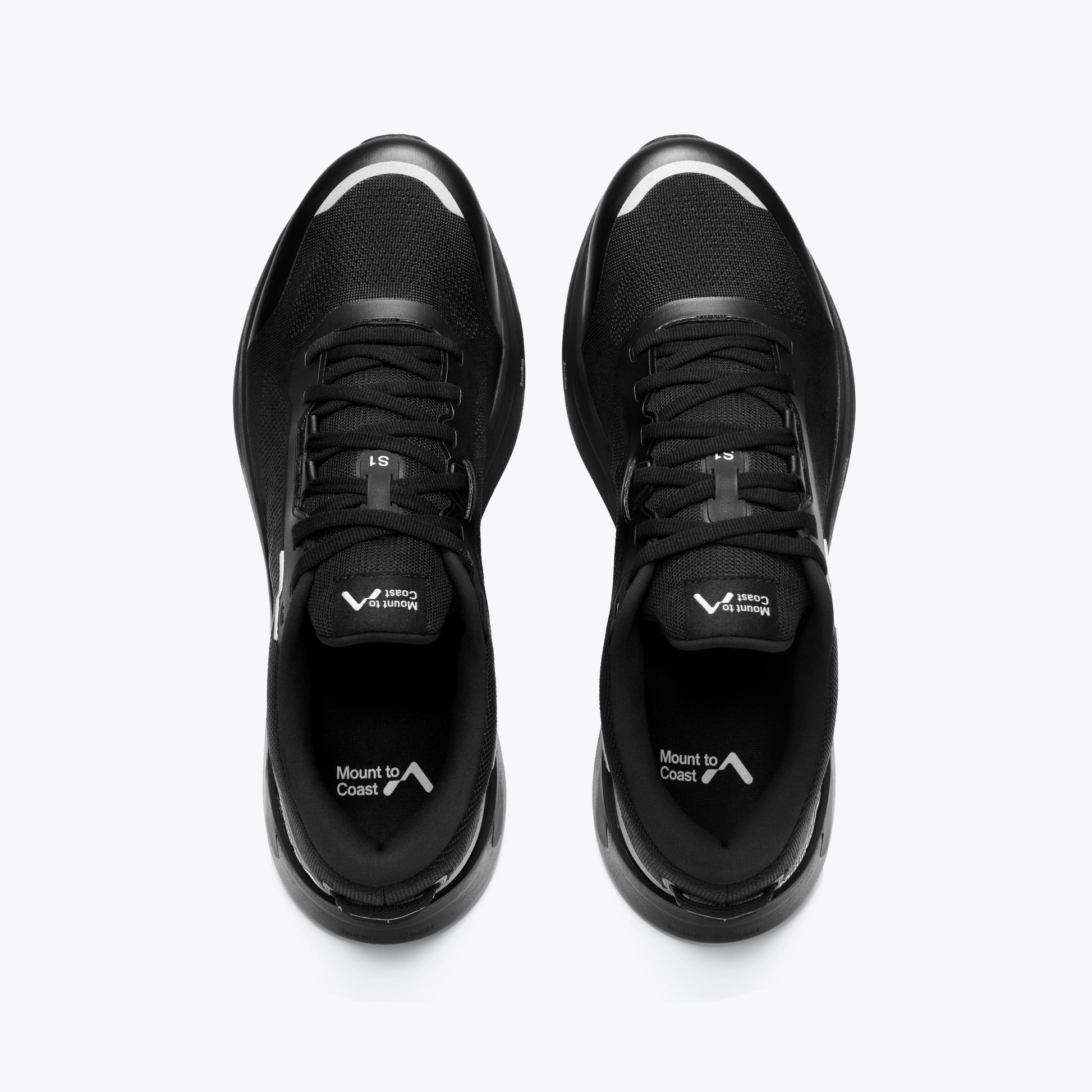 Mount to Coast S1 black running shoes, top view #Color_black
