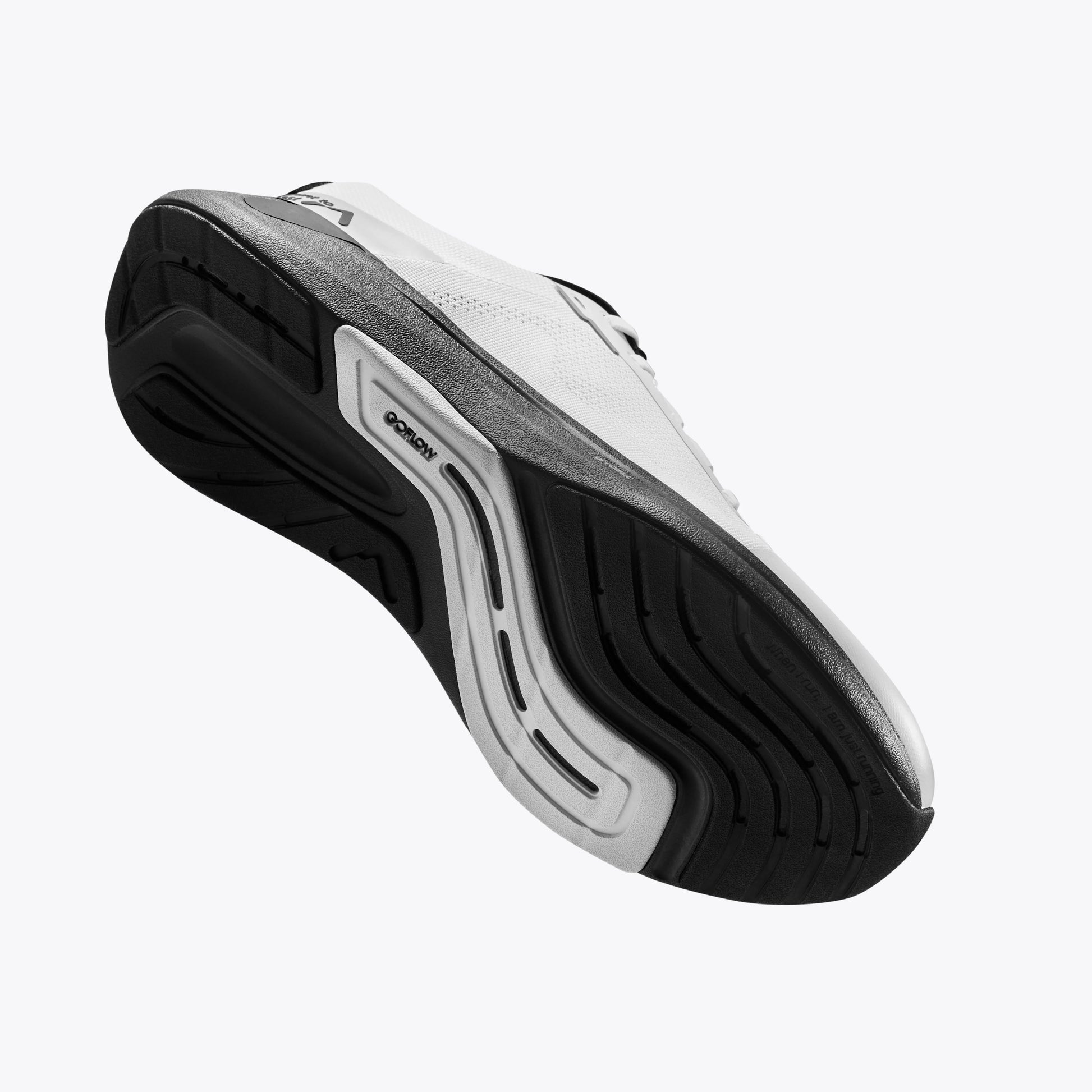 S1 running shoe sole, featuring the GOFLOW technology, designed for road and trail running #Color_white|black