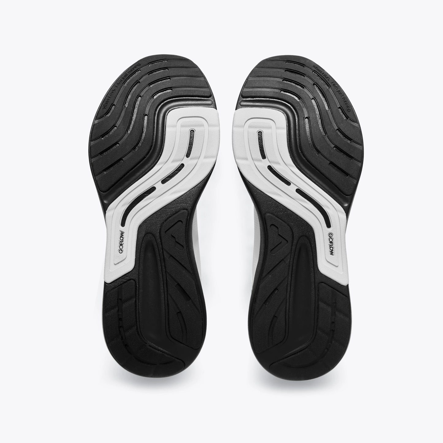 S1 running shoe sole, showcasing GoFlow technology and design for road and trail running. #Color_white|black