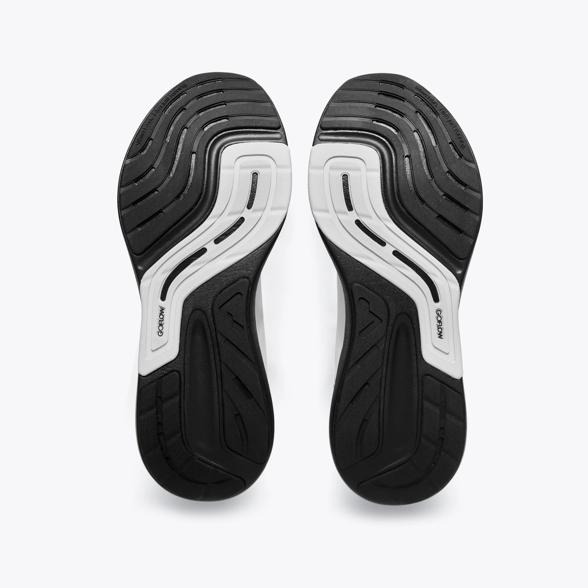 S1 running shoe sole, showcasing GoFlow technology and design for road and trail running. #Color_white|black
